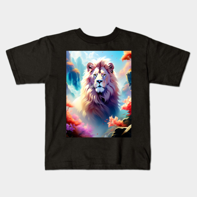 Lion in the sky double exposure wildlife forests Kids T-Shirt by BirdsnStuff