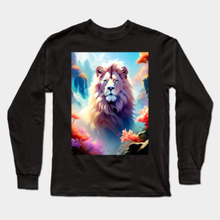 Lion in the sky double exposure wildlife forests Long Sleeve T-Shirt