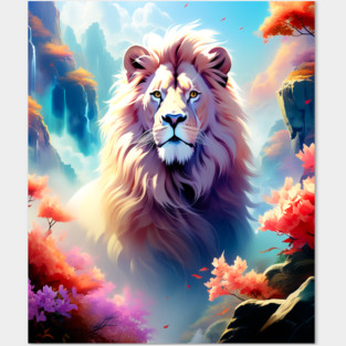 Lion in the sky double exposure wildlife forests Posters and Art