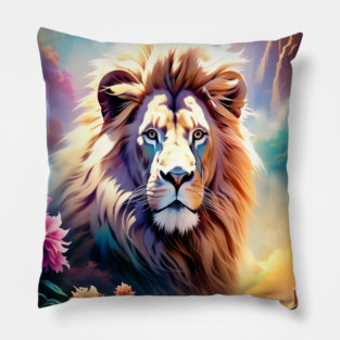 Lion in the sky double exposure wildlife forests Pillow