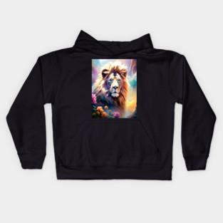 Lion in the sky double exposure wildlife forests Kids Hoodie