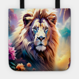 Lion in the sky double exposure wildlife forests Tote