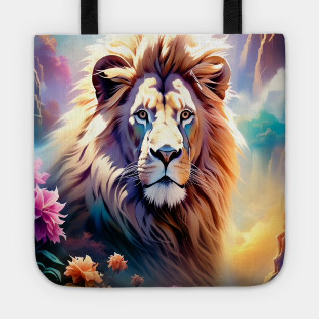 Lion in the sky double exposure wildlife forests Tote by BirdsnStuff