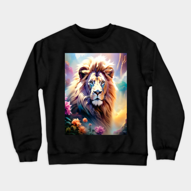 Lion in the sky double exposure wildlife forests Crewneck Sweatshirt by BirdsnStuff