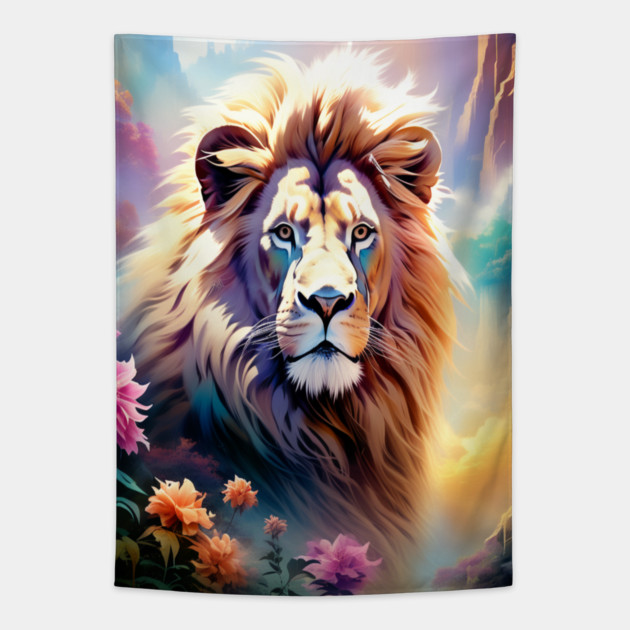 Lion in the sky double exposure wildlife forests Tapestry by BirdsnStuff