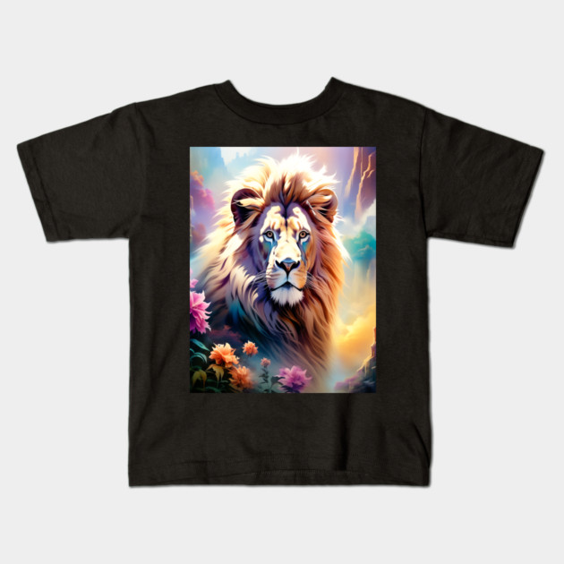 Lion in the sky double exposure wildlife forests Kids T-Shirt by BirdsnStuff