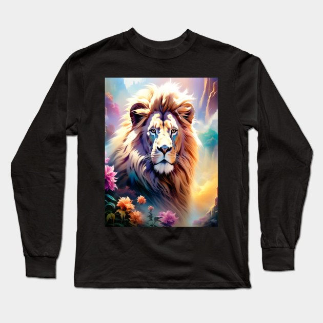 Lion in the sky double exposure wildlife forests Long Sleeve T-Shirt by BirdsnStuff