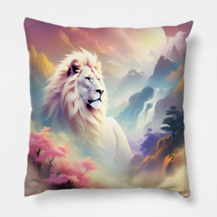 Lion in the sky double exposure wildlife forests Pillow