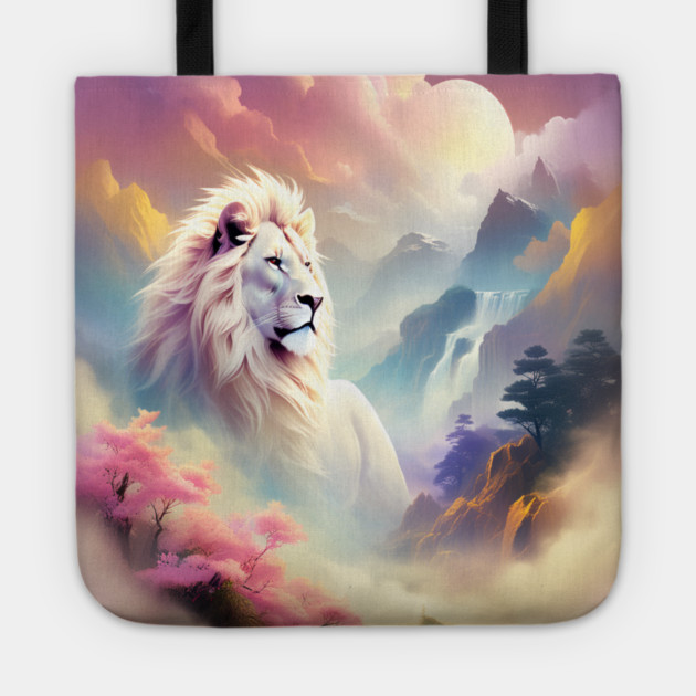 Lion in the sky double exposure wildlife forests Tote by BirdsnStuff