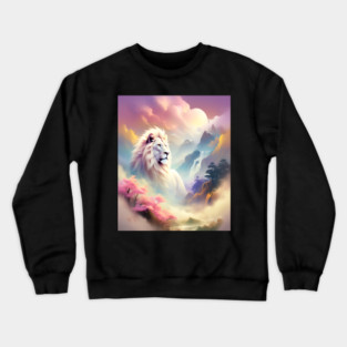 Lion in the sky double exposure wildlife forests Crewneck Sweatshirt