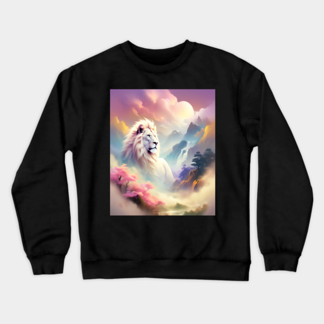 Lion in the sky double exposure wildlife forests Crewneck Sweatshirt by BirdsnStuff