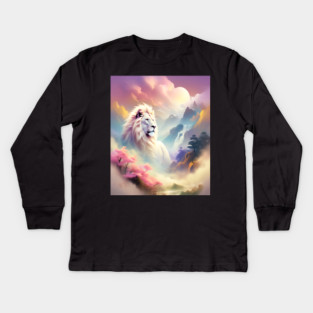 Lion in the sky double exposure wildlife forests Kids Long Sleeve T-Shirt