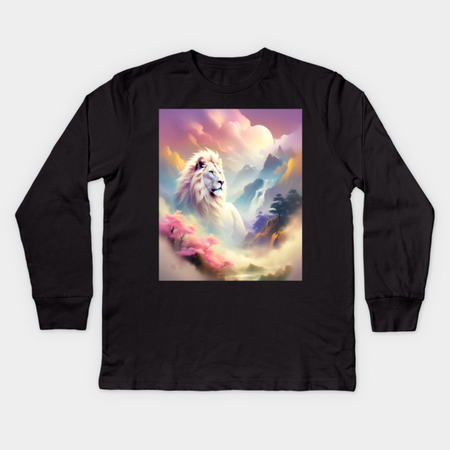 Lion in the sky double exposure wildlife forests Kids Long Sleeve T-Shirt by BirdsnStuff