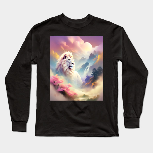 Lion in the sky double exposure wildlife forests Long Sleeve T-Shirt by BirdsnStuff