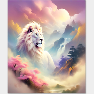 Lion in the sky double exposure wildlife forests Posters and Art