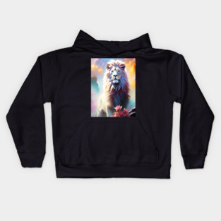 Lion in the sky double exposure wildlife forests Kids Hoodie