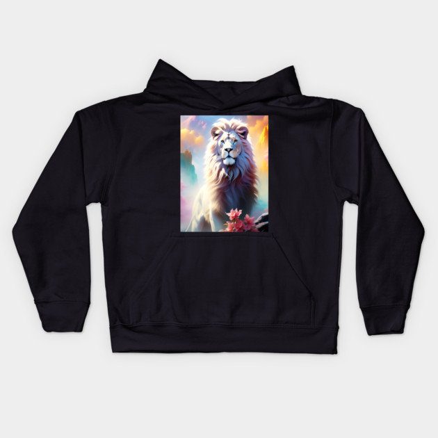 Lion in the sky double exposure wildlife forests Kids Hoodie by BirdsnStuff