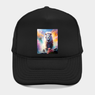 Lion in the sky double exposure wildlife forests Hat