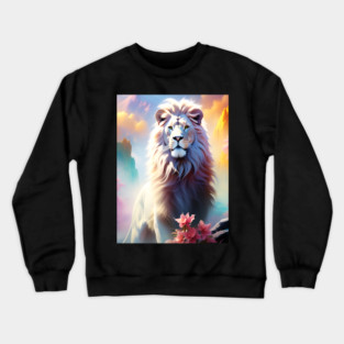 Lion in the sky double exposure wildlife forests Crewneck Sweatshirt