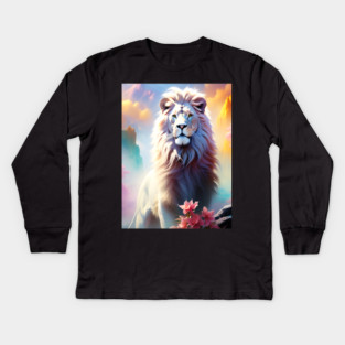 Lion in the sky double exposure wildlife forests Kids Long Sleeve T-Shirt