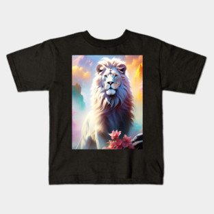 Lion in the sky double exposure wildlife forests Kids T-Shirt