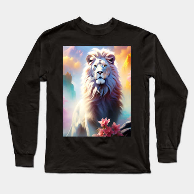 Lion in the sky double exposure wildlife forests Long Sleeve T-Shirt by BirdsnStuff