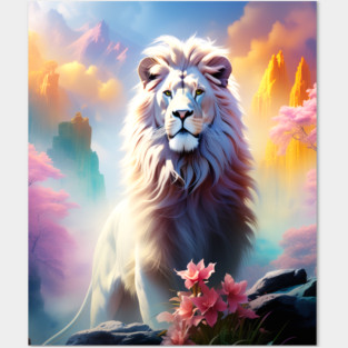Lion in the sky double exposure wildlife forests Posters and Art