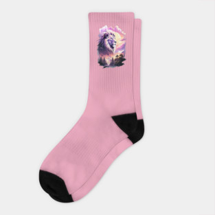 Lion in the sky double exposure wildlife forests Socks