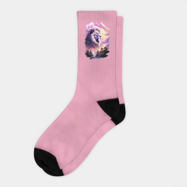 Lion in the sky double exposure wildlife forests Socks by BirdsnStuff