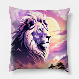 Lion in the sky double exposure wildlife forests Pillow