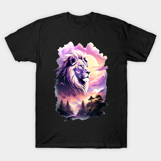 Lion in the sky double exposure wildlife forests T-Shirt by BirdsnStuff