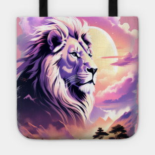 Lion in the sky double exposure wildlife forests Tote