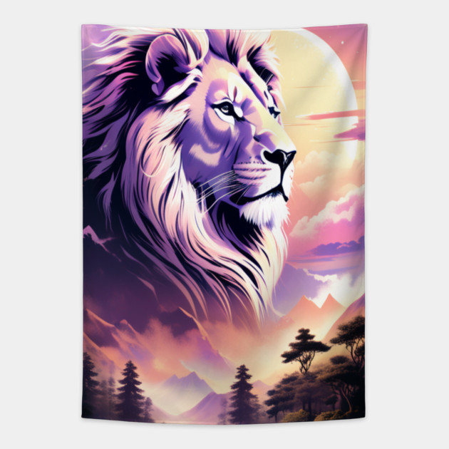 Lion in the sky double exposure wildlife forests Tapestry by BirdsnStuff