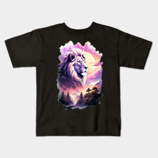 Lion in the sky double exposure wildlife forests Kids T-Shirt