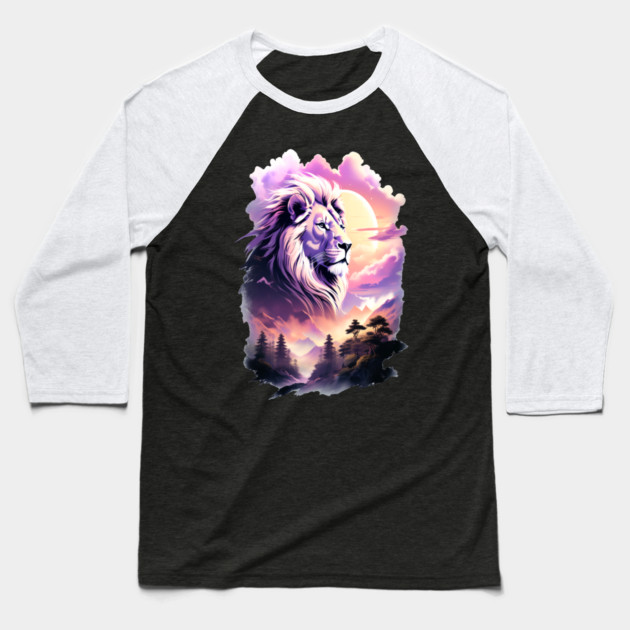 Lion in the sky double exposure wildlife forests Baseball T-Shirt by BirdsnStuff