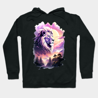 Lion in the sky double exposure wildlife forests Hoodie