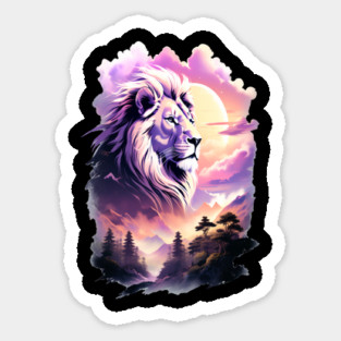 Lion in the sky double exposure wildlife forests Sticker