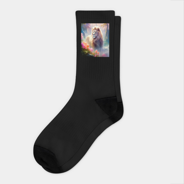 Lion in the sky double exposure wildlife forests Socks by BirdsnStuff
