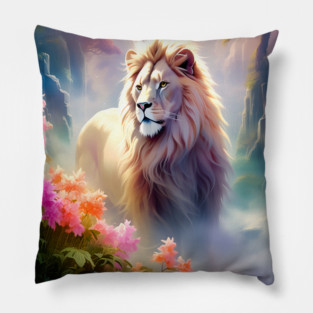 Lion in the sky double exposure wildlife forests Pillow