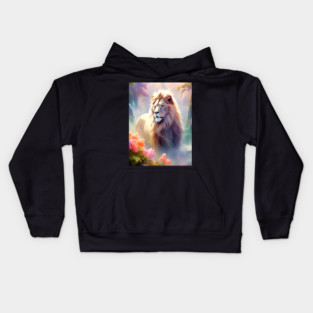Lion in the sky double exposure wildlife forests Kids Hoodie