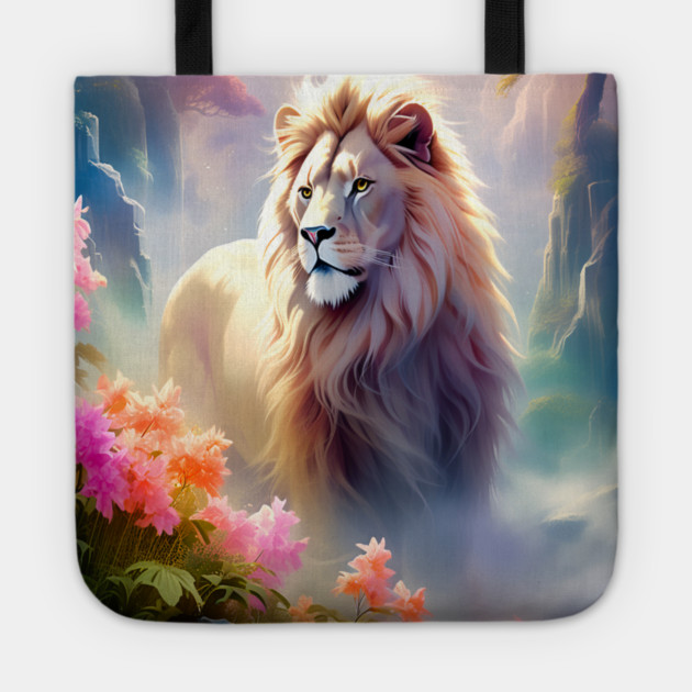 Lion in the sky double exposure wildlife forests Tote by BirdsnStuff