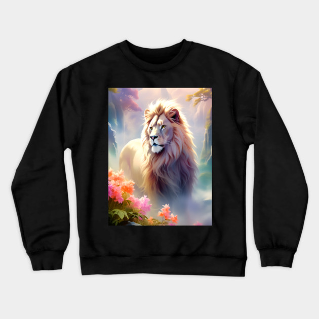 Lion in the sky double exposure wildlife forests Crewneck Sweatshirt by BirdsnStuff