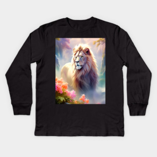 Lion in the sky double exposure wildlife forests Kids Long Sleeve T-Shirt