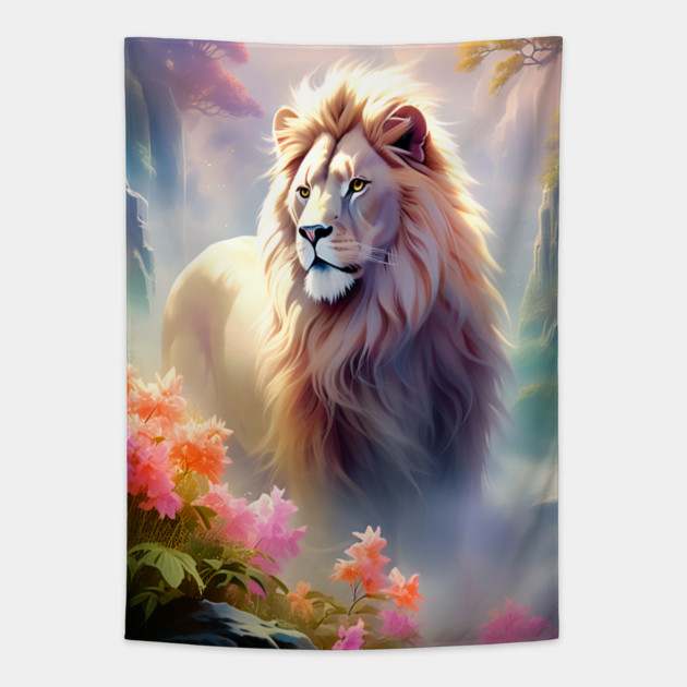 Lion in the sky double exposure wildlife forests Tapestry by BirdsnStuff