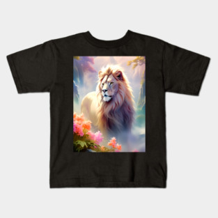 Lion in the sky double exposure wildlife forests Kids T-Shirt