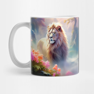 Lion in the sky double exposure wildlife forests Mug