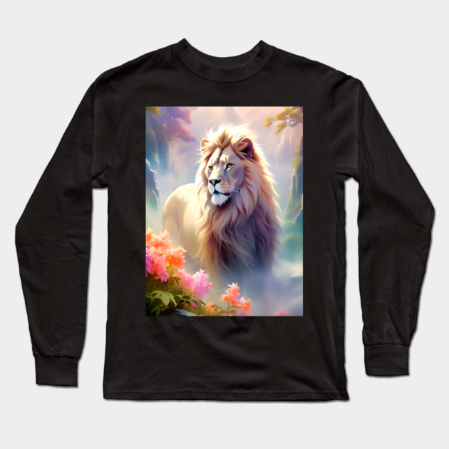 Lion in the sky double exposure wildlife forests Long Sleeve T-Shirt by BirdsnStuff