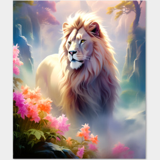Lion in the sky double exposure wildlife forests Posters and Art