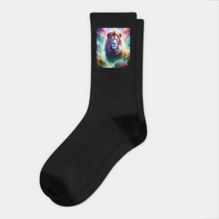 Lion in the sky double exposure wildlife forests Socks