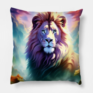 Lion in the sky double exposure wildlife forests Pillow